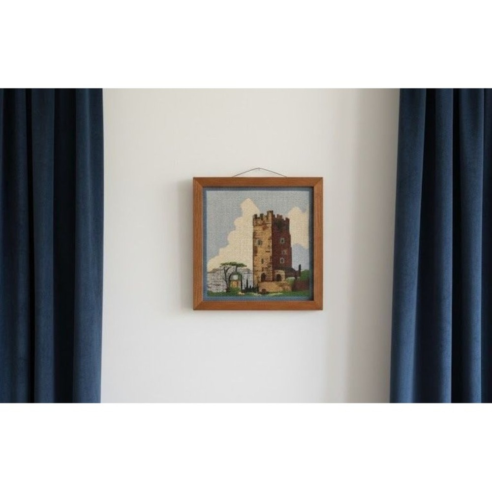 Vintage 1983 Linda Bridelle Framed Needlepoint Castle Art Wall Decor